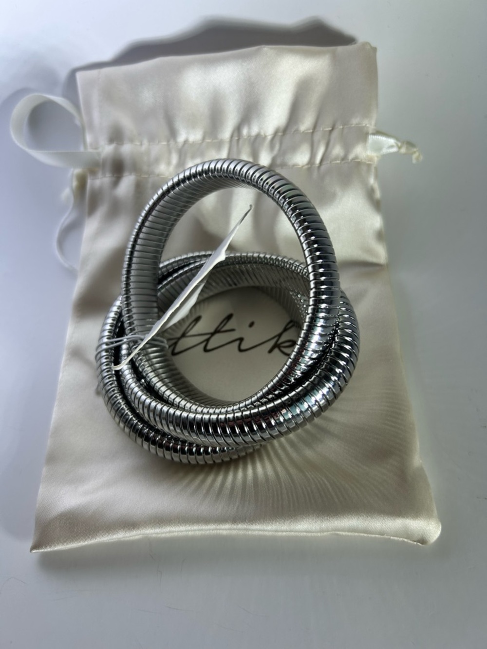 ettika Rhodium Plated Coil Stretch Bracelet in Silver - Picture 7 of 7